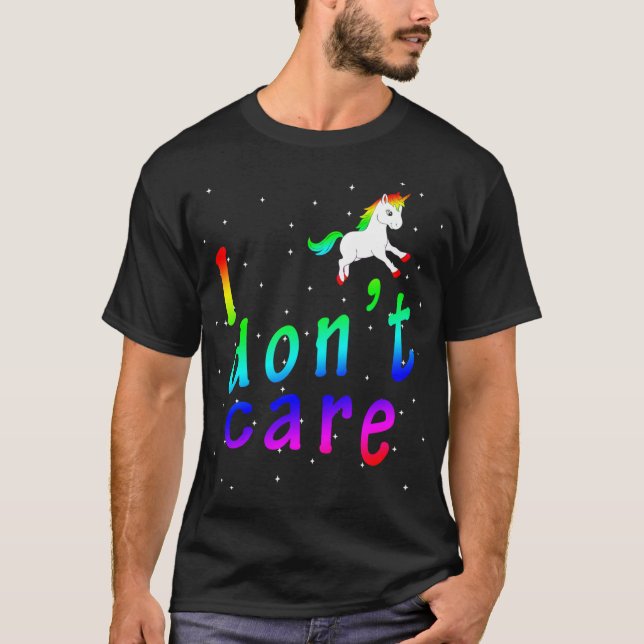 Jag bryr mig inte om Cute Unicorn Stars Rainbo T Shirt (Framsida)