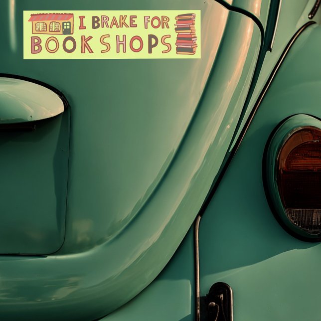 JAG BRYTER FÖR BOKHANDELAR Böcker Läsning Nördigt  Bildekal (I BRAKE FOR BOOKSHOPS Books Reading Nerdy Cute Bumper Sticker
)