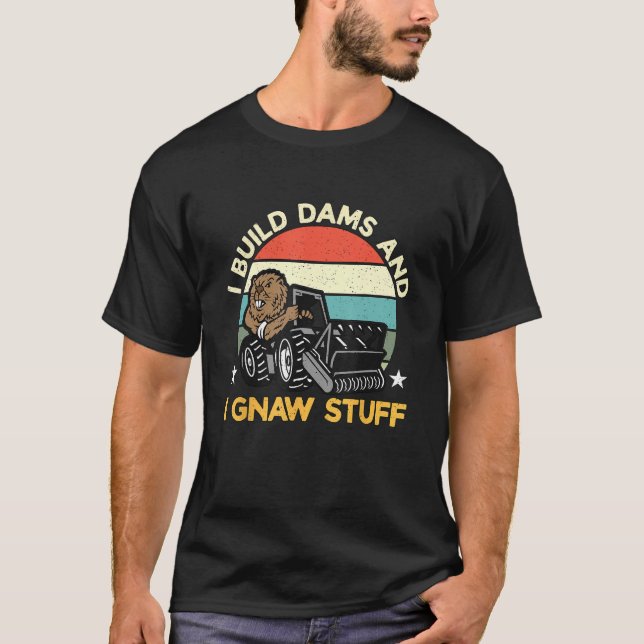 Jag Bygger Dams & I Gnaw Saker Retro Rodent Animal T Shirt (Framsida)
