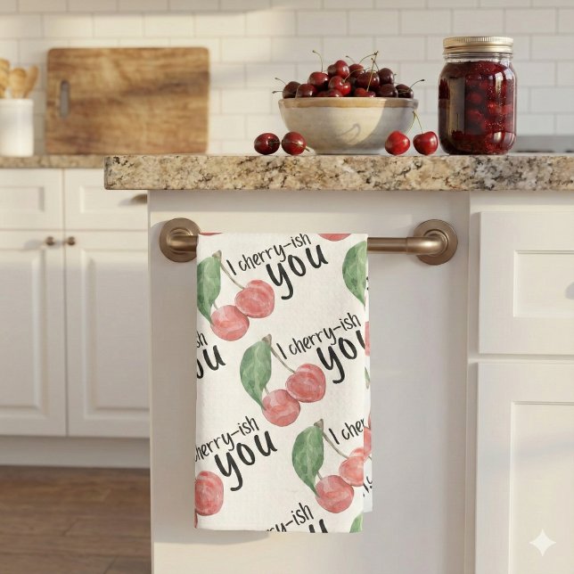 Jag Cherry-ish You Kitchen Towel Kökshandduk (This cute, "I cherry-ish you" cherry kitchen towel would make a great gift for someone special! )