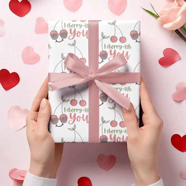 Jag Cherry-Ish You Wrapping Papper Presentpapper (Let someone special know that you, "Cherry-ish them" with this cute wrapping paper! )