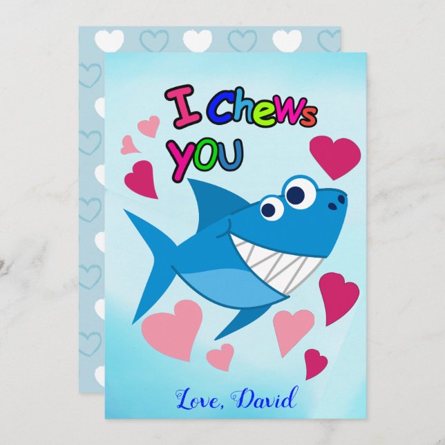JAG CHEWS DIG | Cute Smiling Shark Valentine Day Julkort (Fram/baksida)