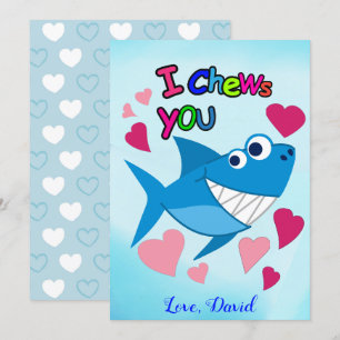 JAG CHEWS DIG Cute Smiling Shark Valentine Day Julkort
