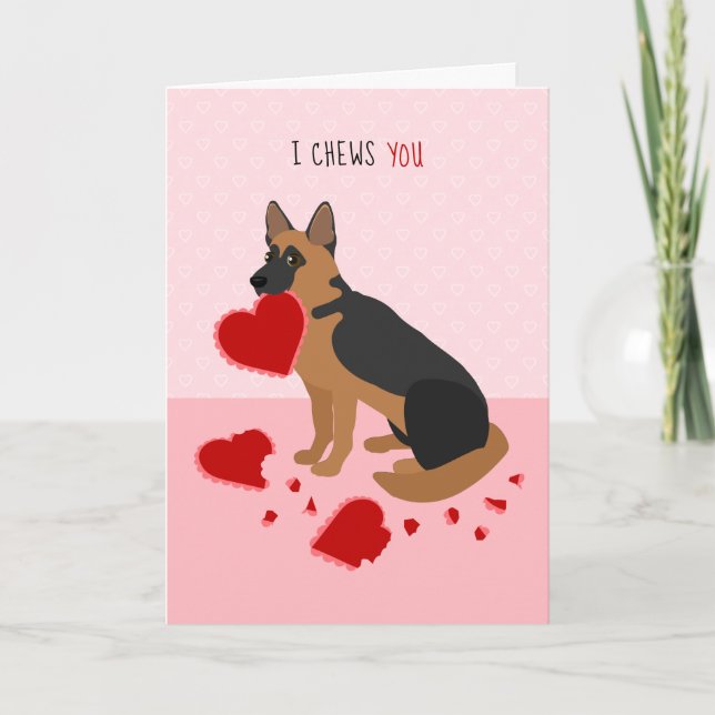 Jag Chews You German Shepherd Valentine Day Helgkort (Framsida)