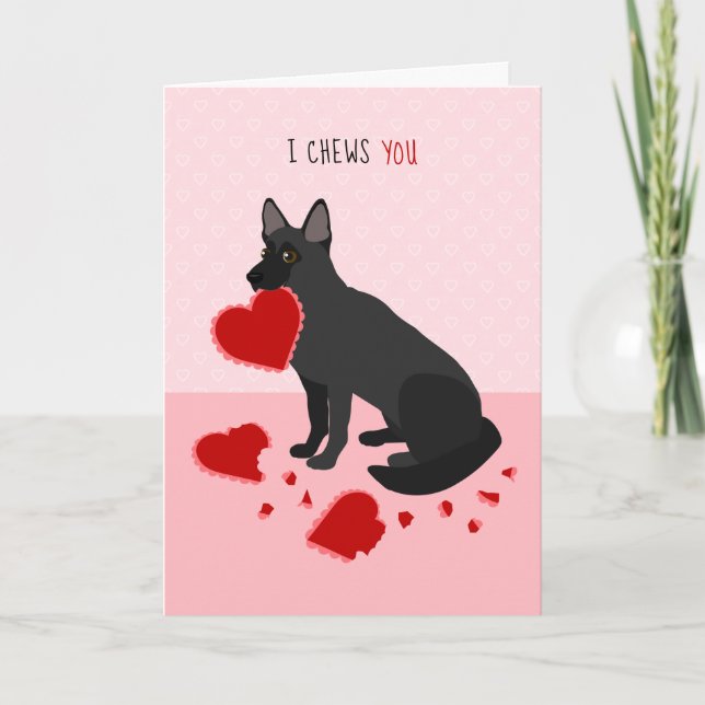 Jag Chews You German Shepherd Valentine Day Helgkort (Framsida)