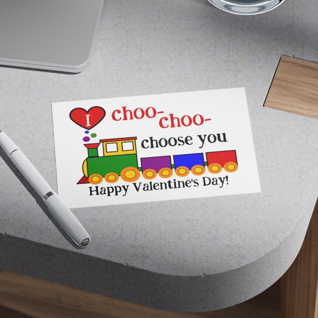 Jag Choo Choo Väljer Dig Alla Hjärtans Dags Barnkl Anteckningskort (I Choo Choo Choose You Valentine's Day Kid's Class Note Card)