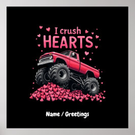 Jag Crush Hearts Funny Monster Lastbil Valentine Poster