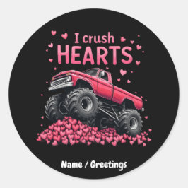 Jag Crush Hearts Funny Monster Lastbil Valentine Runt Klistermärke