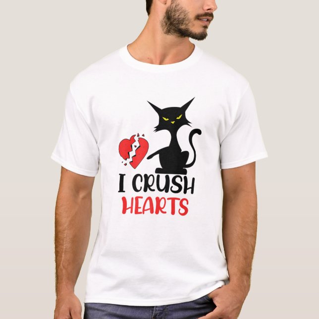 Jag Crush Hearts Funny Svarta katter Valentine Cat T Shirt (Framsida)