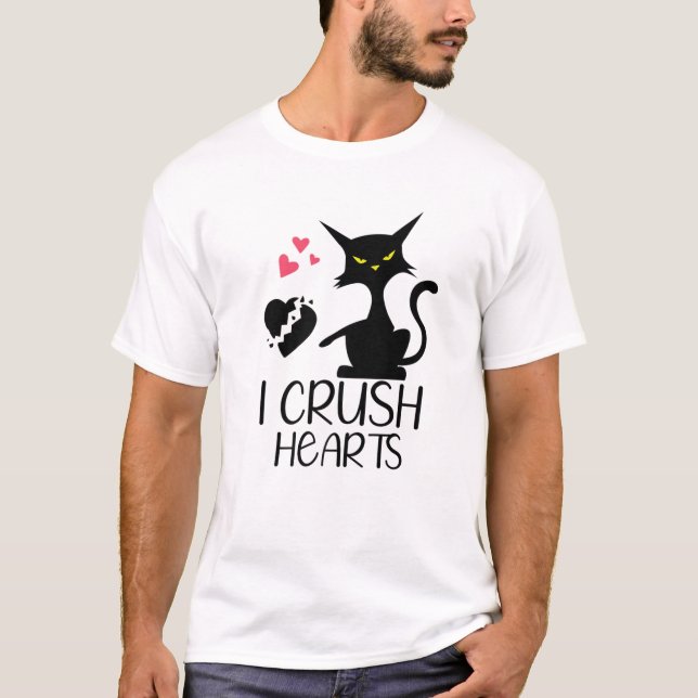 Jag Crush Hearts Funny Svarta katter Valentine Cat T Shirt (Framsida)