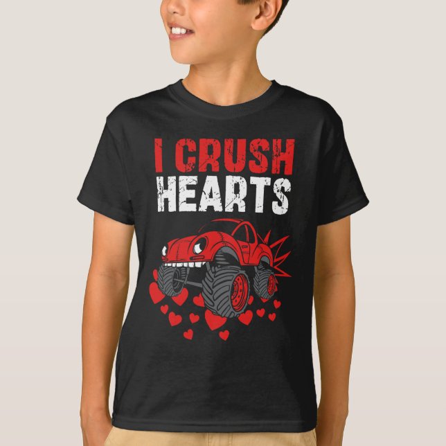 Jag Crush Hearts Monster Lastbil Boys T Shirt (Framsida)