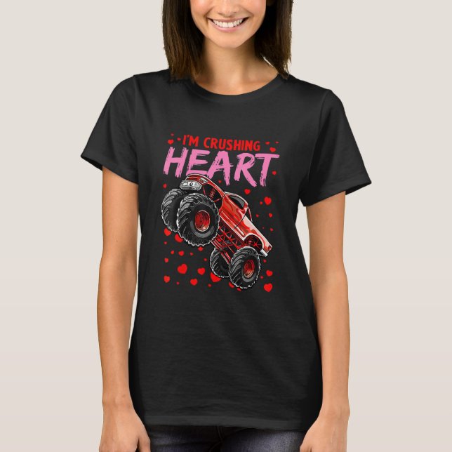 Jag Crush Hearts Monster Lastbil Funny Boys Kids V T Shirt (Framsida)