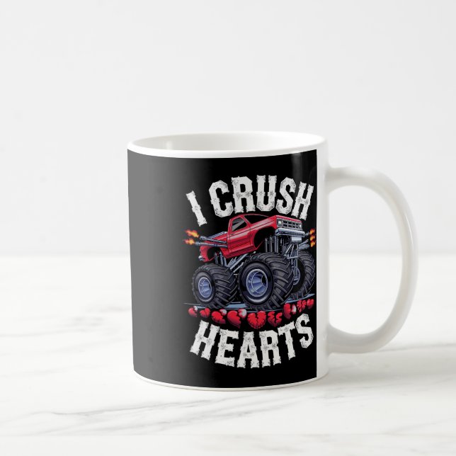 Jag Crush Hearts Monster Lastbil Funny Valentines  Kaffemugg (Höger)