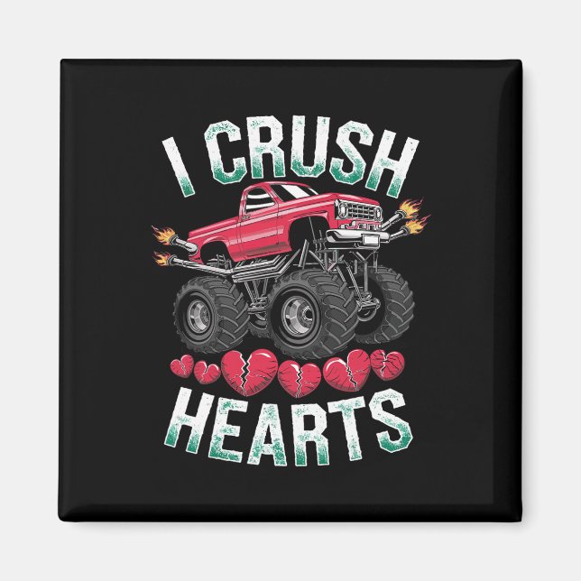 Jag Crush Hearts Monster Lastbil Funny Valentines  Magnet (Framsidan)