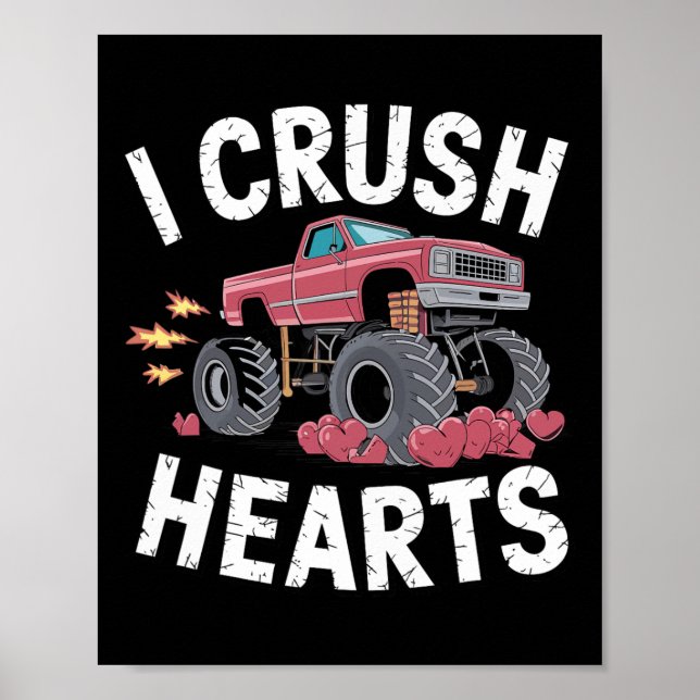Jag Crush Hearts Monster Lastbil Funny Valentines  Poster (Framsidan)