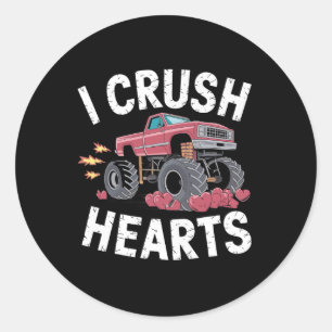 Jag Crush Hearts Monster Lastbil Funny Valentines  Runt Klistermärke