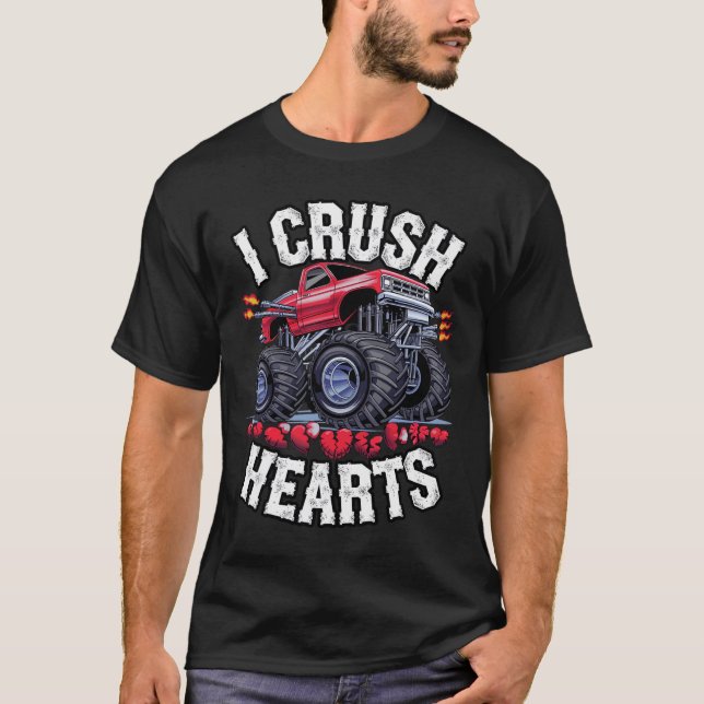 Jag Crush Hearts Monster Lastbil Funny Valentines  T Shirt (Framsida)