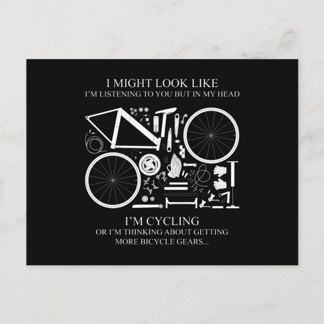 Jag cyklar eller funderar på presenter till cykelä vykort (Framsida)