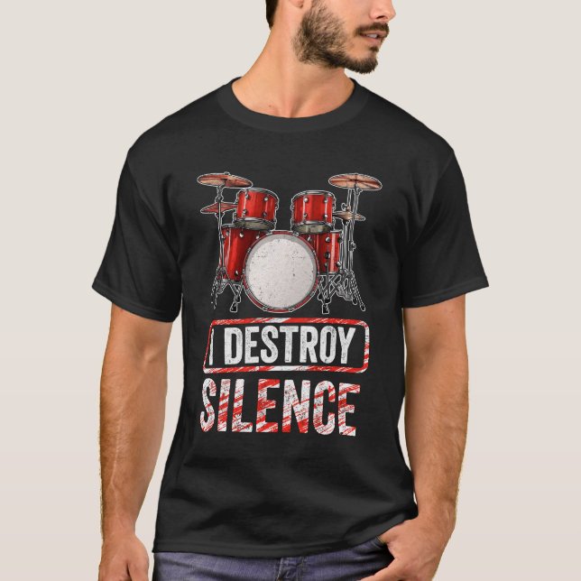 Jag Distroy Silence Drums Percussion Rock musik Dr T Shirt (Framsida)