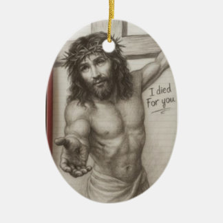 Jag dog för dig julgransprydnad keramik