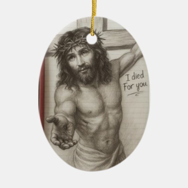 Jag dog för dig julgransprydnad keramik (Framsidan)