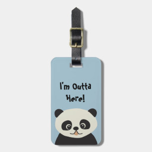 Jag drar härifrån - blå söt, modern panda-tecknad bagagebricka