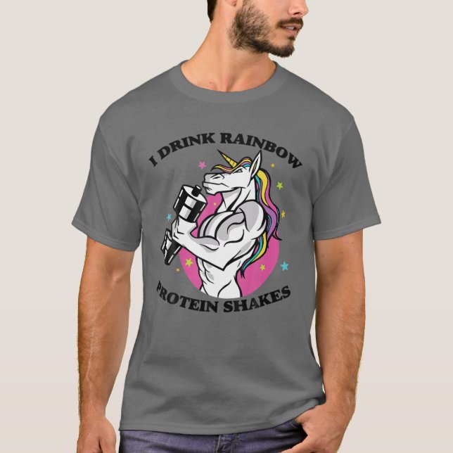 Jag dricker Rainbow Protein Shakes - Gym Unicorn B T Shirt (Framsida)