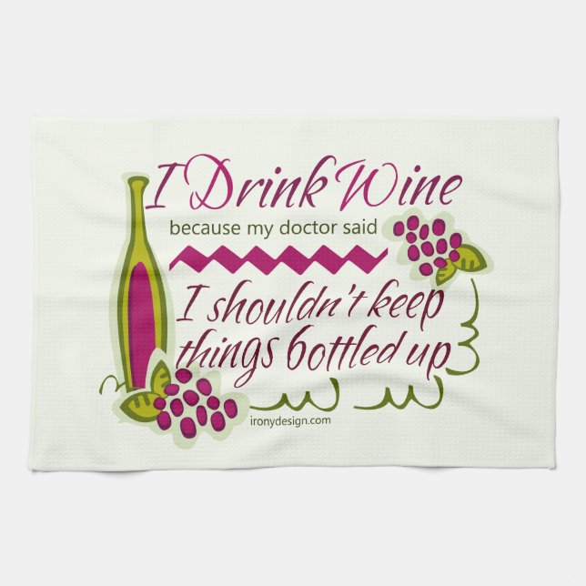 Jag dricker Vin Funny Quote Design Hand Towel Kökshandduk (Horisontell)