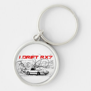 Jag driver nyckelringen RX7 Rund Silverfärgad Nyckelring
