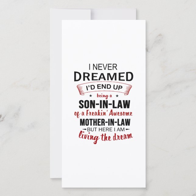 Jag drömde aldrig att jag skulle bli en svärson tack kort (Framsida)