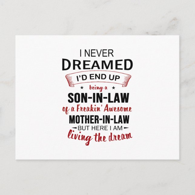 Jag drömde aldrig om att jag skulle bli svärson meddelande vykort (Framsida)