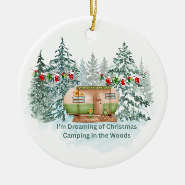 Jag drömmer om att campa i skogen på en  julgransprydnad keramik (Framsidan)