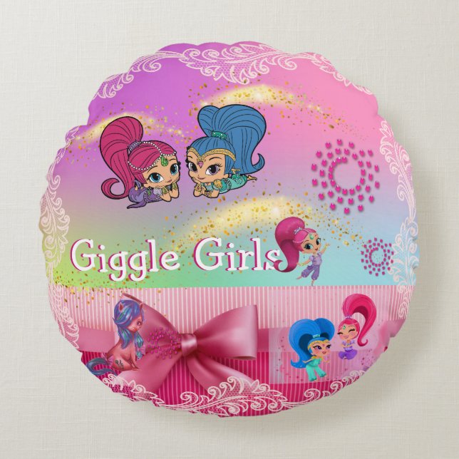 Jag drömmer om Jeannie Giggle Girls Round Pillow Rund Kudde (Framsidan)