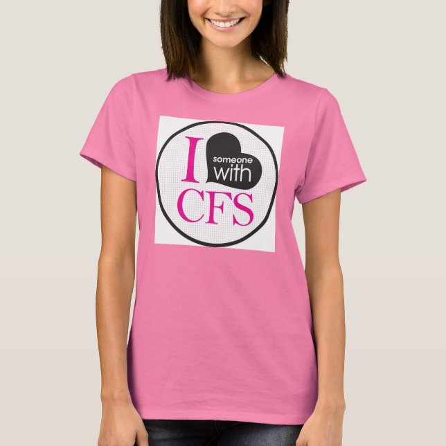 Jag {eart} Någon med CFS (rosa) Tee Shirt (Framsida)