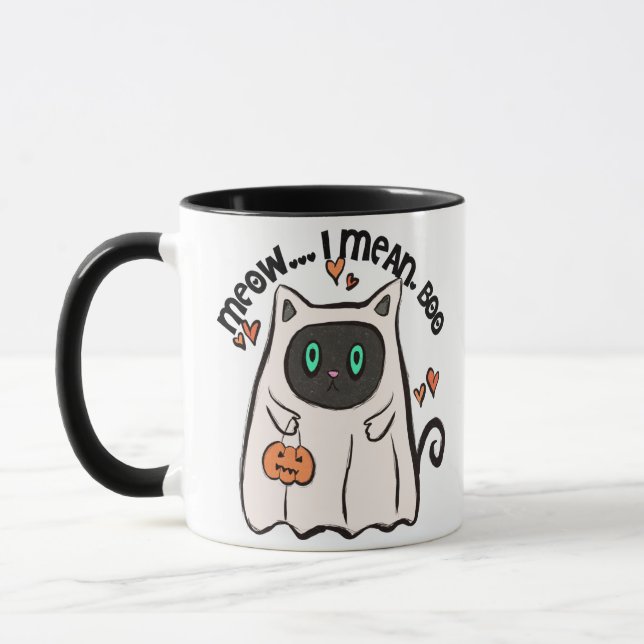 Jag Elak, Boo! Black Cat Ghost Halloween Mugg (Vänster)