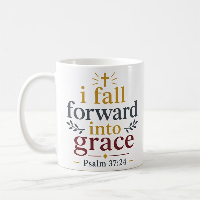 Jag Faller Framåt i Nådens Kristna Uppmuntran Kaffemugg (Vänster)