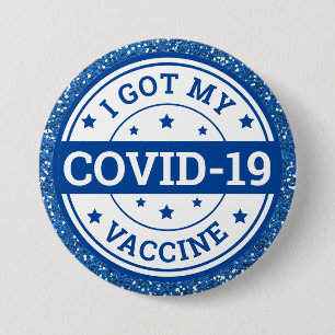 Jag Fick Mitt Covid-19 Vaccin Blått Glitter Knapp