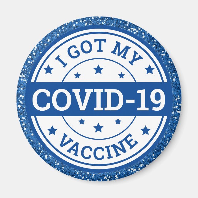 Jag Fick Mitt Covid-19 Vaccin Blått Glitter Magnet (Framsidan)