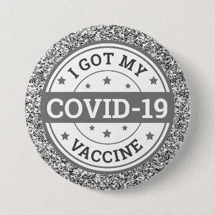 Jag Fick Mitt Covid-19 Vaccin Grå Silver Glitter Knapp