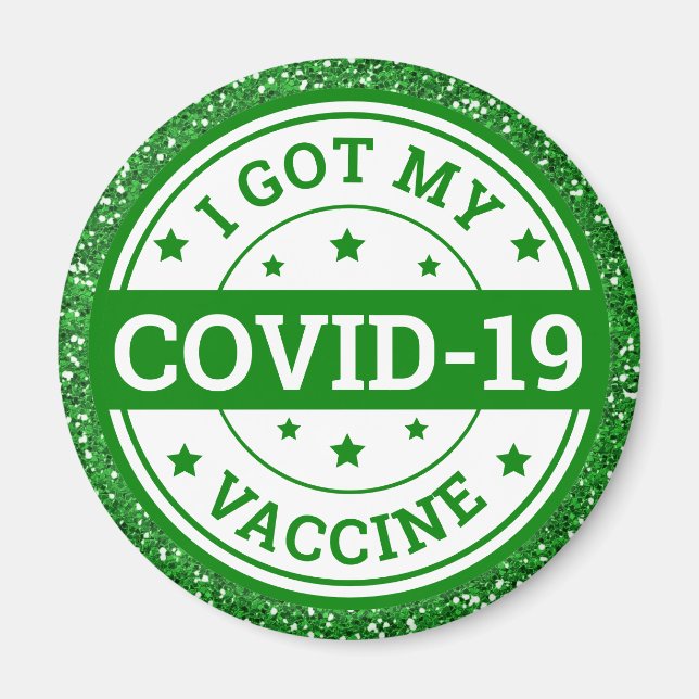 Jag Fick Mitt Covid-19-Vaccin Grönt Glitter Magnet (Framsidan)