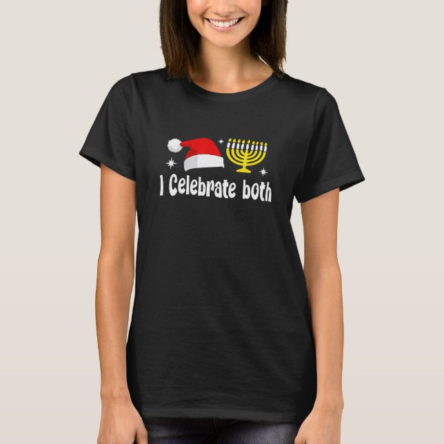 Jag firar både julen Hanukkah Menorah Santa T Shirt (Framsida)