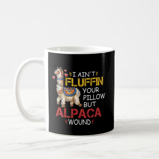 Jag fluffar inte i din fyllning, men Alpaca Wound Kaffemugg (Vänster)