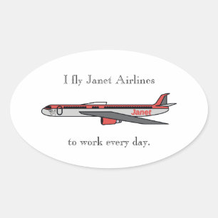 Jag flyger Janet Airlines Ovalt Klistermärke