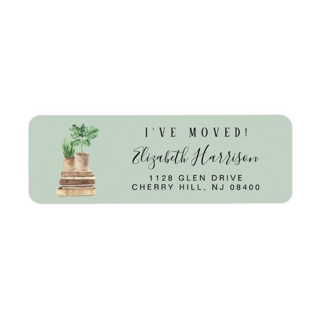 Jag Flyttat Boho Plants Sage Returadress Returadress Etikett (Framsidan)