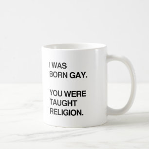 JAG FÖDDES HOMO. DU BLEV UNDERVISAD I RELIGION.png Kaffemugg