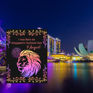 Jag föddes på Singapores vykort på nationaldagen