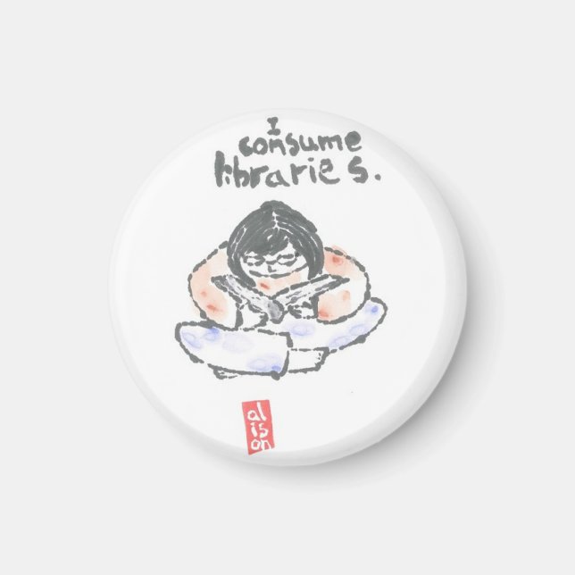 "Jag förbrukar bibliotek" magnet (Framsidan)