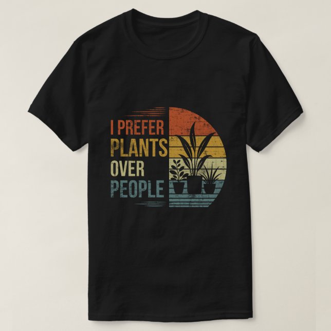 Jag föredrar växter framför människor Retro växtäl T Shirt (Design framsida)