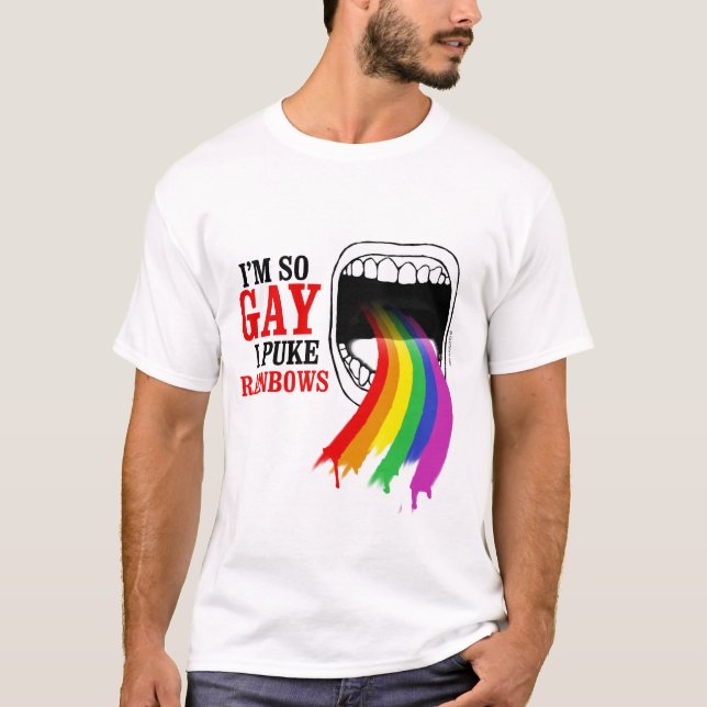 Jag förmiddagen så bögen, mig puke regnbågar t-shirt (Framsida)