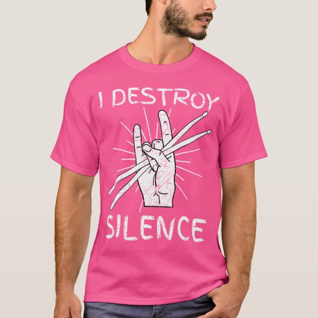 Jag förstör Silence Drums T Shirt Rocker Band Drum (Framsida)